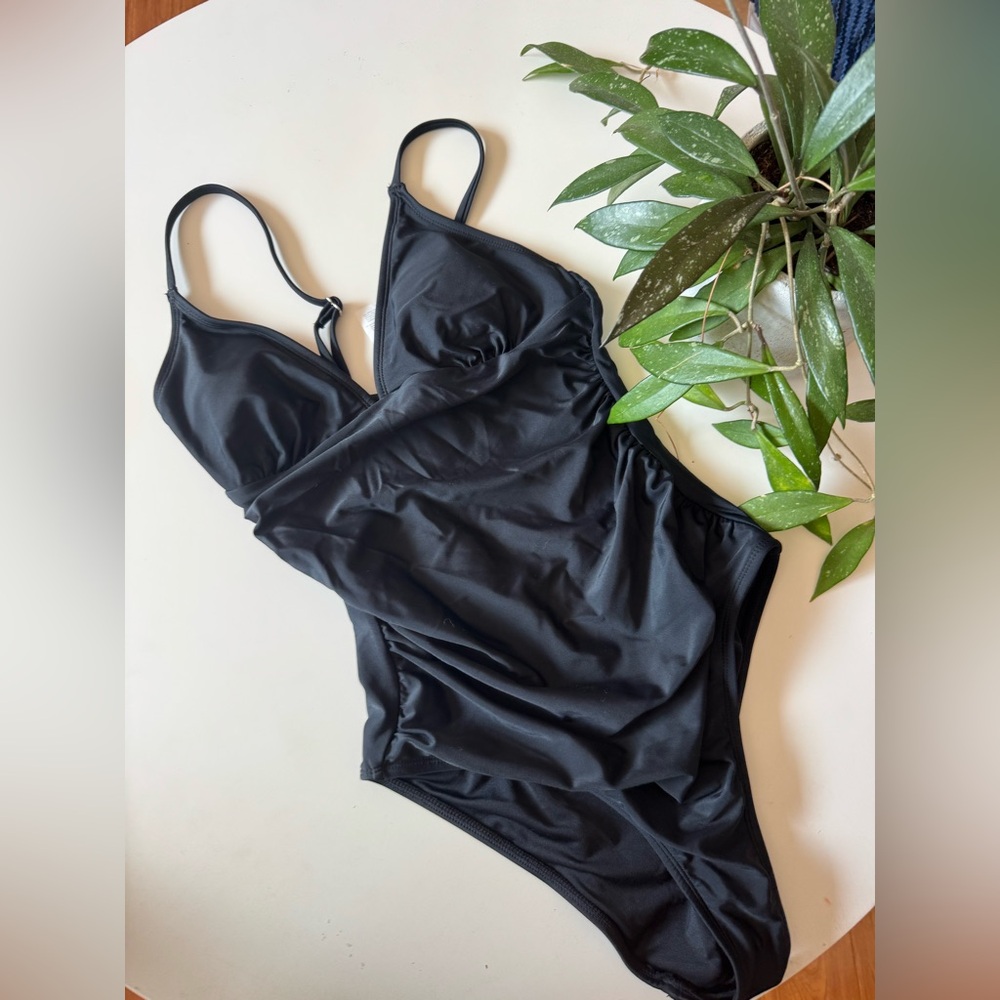 NWT Joyce Black Ruched Tummy Control One Piece Swimsuit - Picture 7 of 8